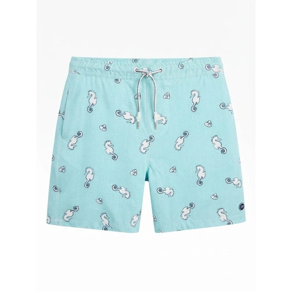 NEW Johnnie-O Boys 16 Light Blue Seahorse Shell Print Swim Trunks Board Shorts